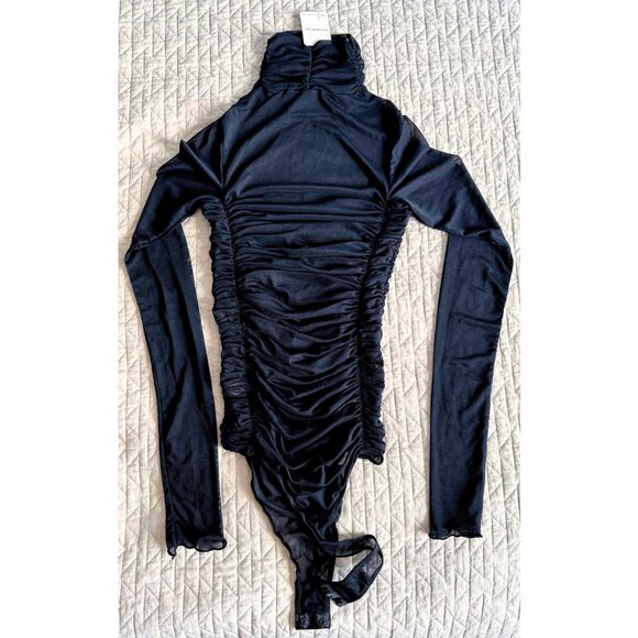 FREE PEOPLE INTIMATELY Black See-through Mesh Turtleneck Bodysuit Size XS NWT - Picture 2 of 7